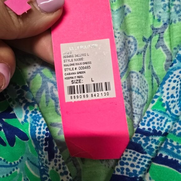 Lilly Pulitzer Malone Cabana Green Keepin It Reel Maxi Dress Sz L NWT - Picture 8 of 10